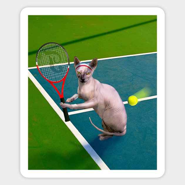 Sphynx Hairless Cat Playing Tennis Sticker by Random Galaxy